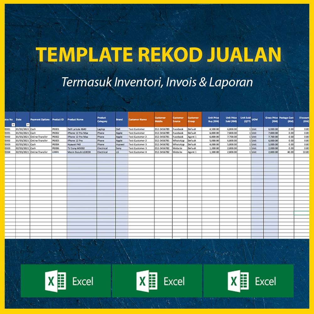 Template Rekod Jualan Excel Termasuk Inventori, Invois & Laporan