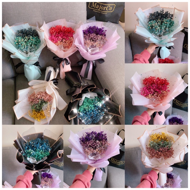 Readystock Colouful Baby Breath Bouquet满天星彩色永生花束 Birthday Gift Motherday Fatherday Valentine Baby Breath Anniversary