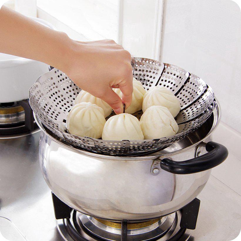 Multifunctional Stainless Steel Folding Steamer Steam Vegetable Basket Mesh Expansion Cooker