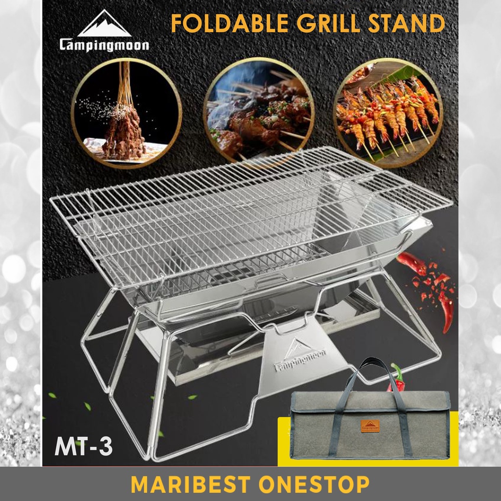 CAMPINGMOON MT3 Foldable Grill Barbecue Pit Stove Stainless Steel BBQ Grill Stand Carry Bag Pemanggang Arang 不锈钢折叠烧烤炉