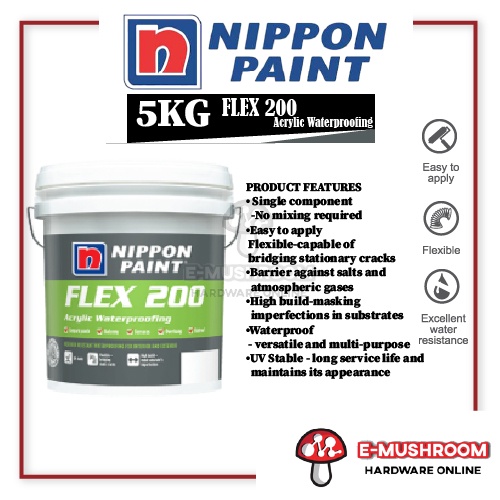 5KG NIPPON Paint FLEX 200 Acrylic Waterproofing White or Grey color ...