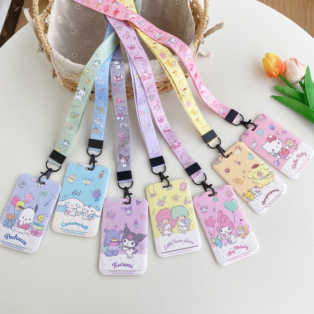 Sanrio Hard Card Holder with Rope Slide Cover Kuromi Cinnamoroll