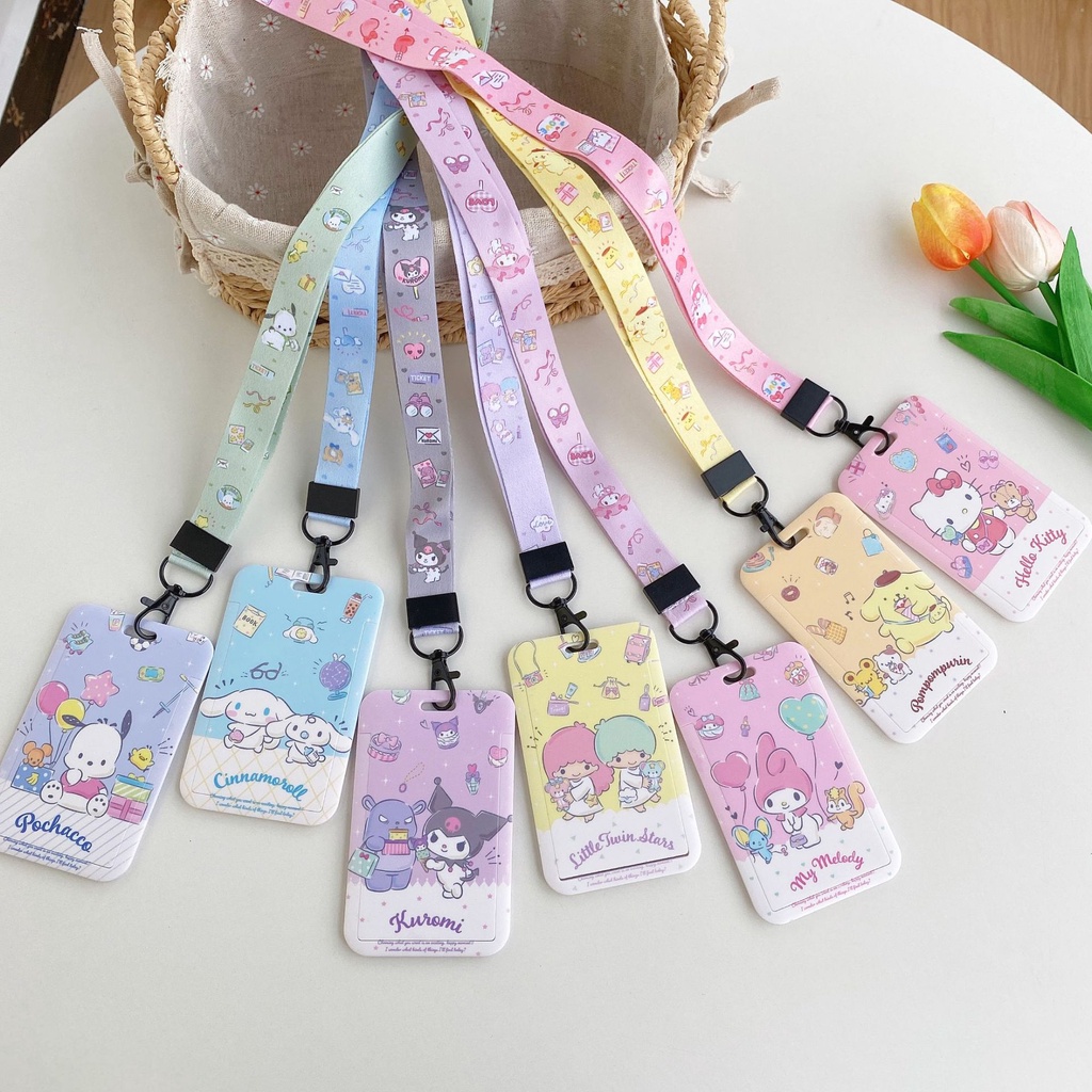 Sanrio Hard Card Holder with Rope Slide Cover Kuromi Cinnamoroll ...