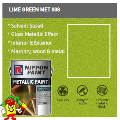 Met 008 Lime Green 1l Metallic Paint Nippon Metallic Finish Interior Exterior Masonry Wood Metal Shopee Malaysia