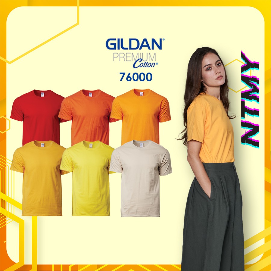 NTMY Gildan Premium Cotton Unisex Adult Round Neck Plain T-shirt 76000 ...