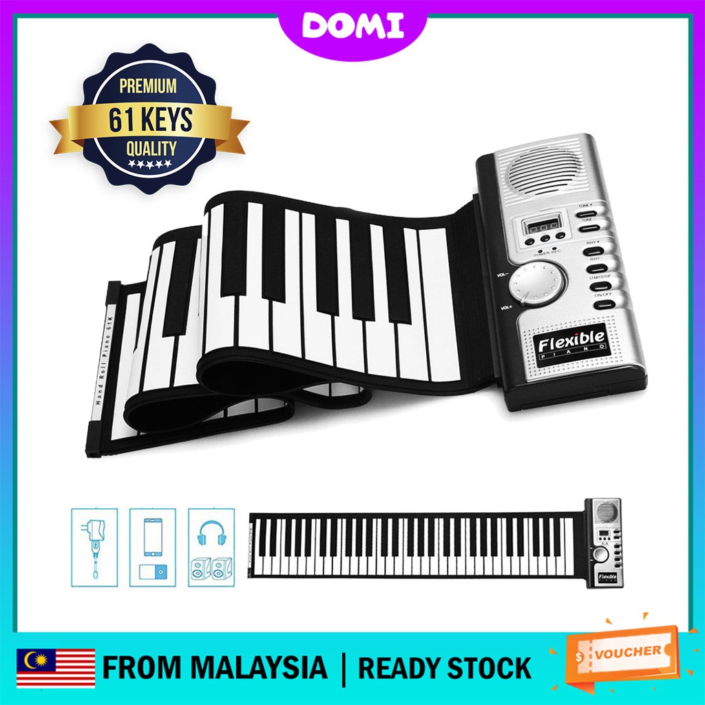 DOMI 61 Keys Rollup Portable Foldable Silicone Electronic Piano Pad Kit