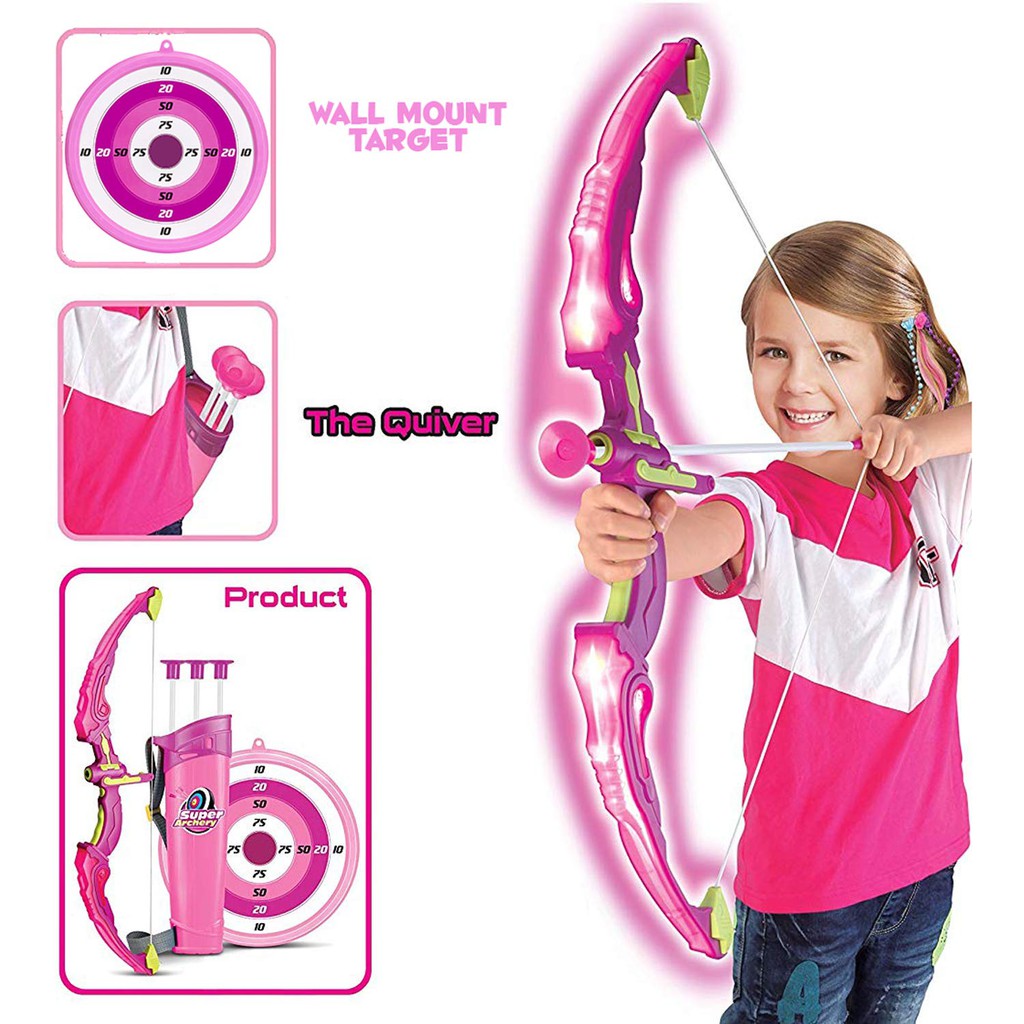 Ready Stock Light Up Archery Bow And Arrow Toy Set For Girls With 3 Suction Cup Arrows Target And Quiver Shopee Malaysia