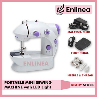 Portable Mini Sewing Machine 4 in 1 Dual Speed with LED Light/ Mesin Jahit Mini/ Mesin Jabit Portable
