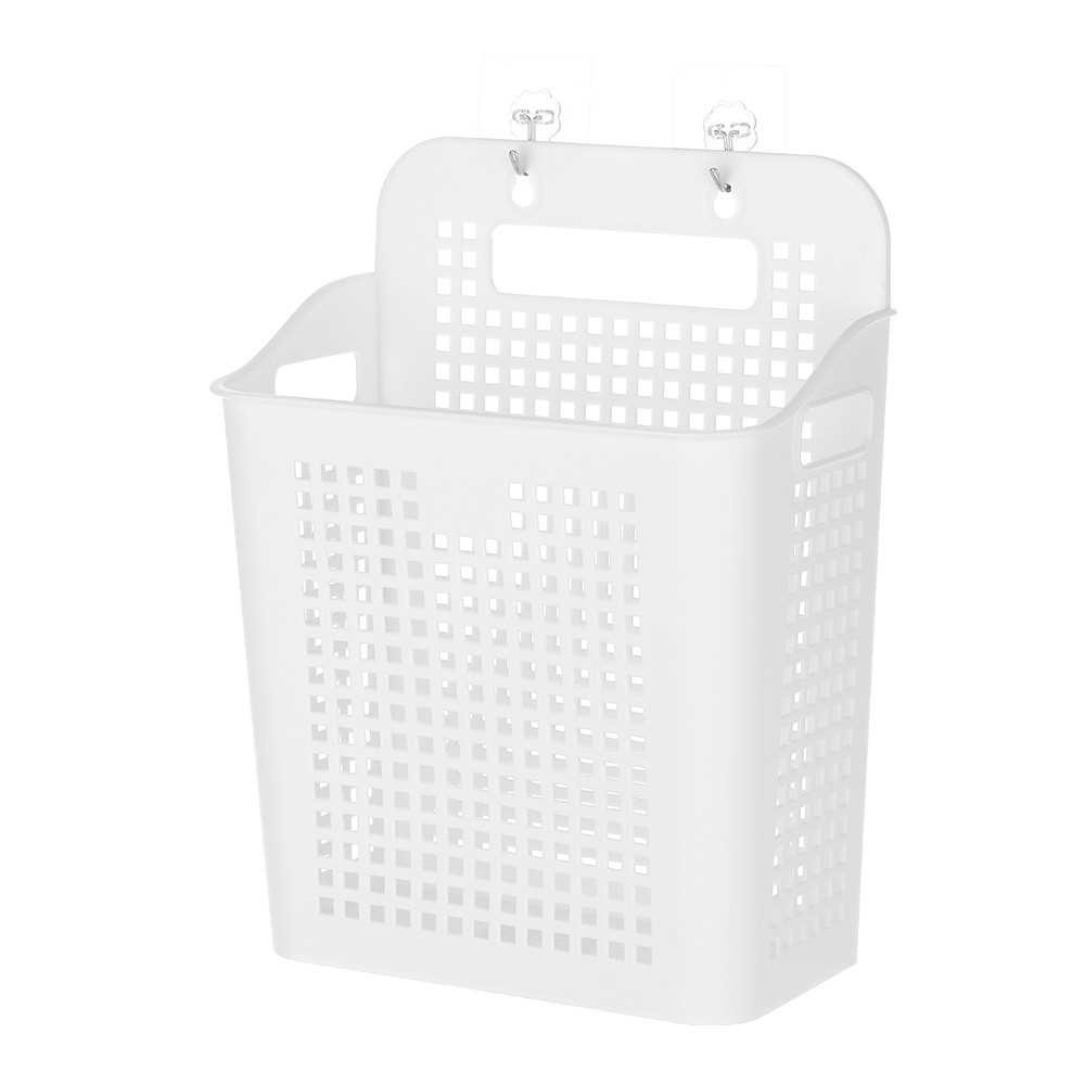 Plastic Laundry Basket with Adhesive Hooks and Portable Handle Storage