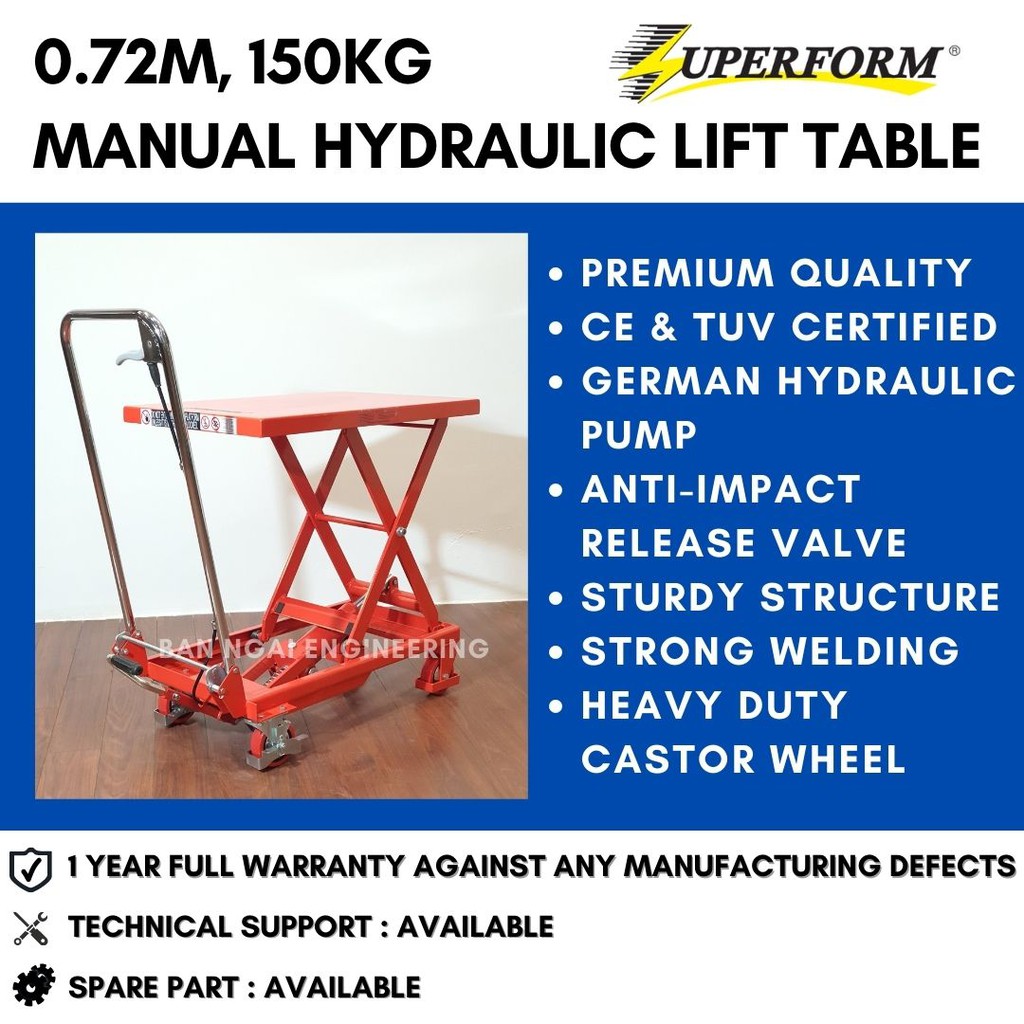 SUPERFORM 150 kg Hydraulic Table Truck Multi-function Steel Lift Table Manual Lift Table Scissor Lift Table Heavy Duty