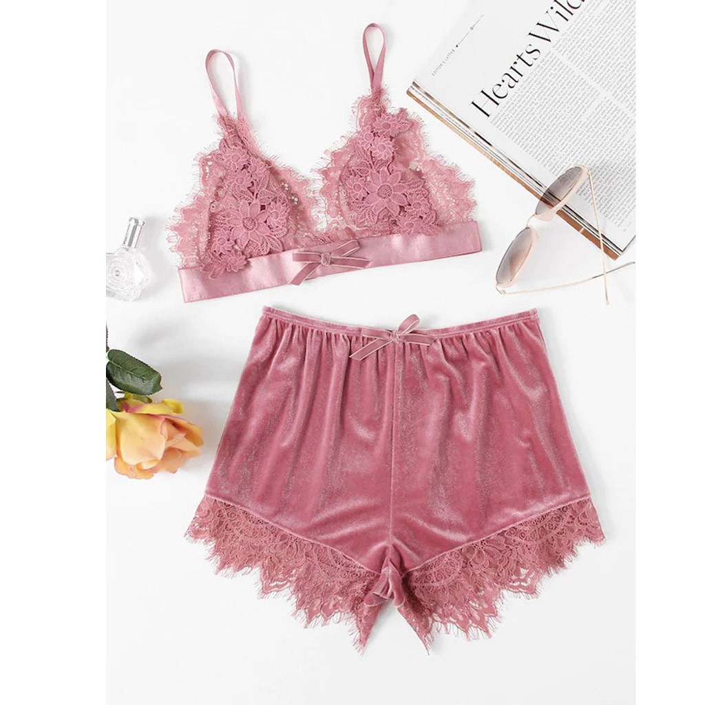 velvet bra and shorts