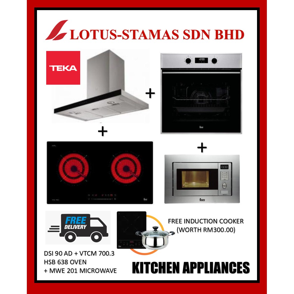 TEKA DSI 90 AD DECORATIVE COOKER HOOD + VTCM 700.3 CERAMIC HOB + HSB 638 OVEN + MWE 201 MICROWAVE PENANG