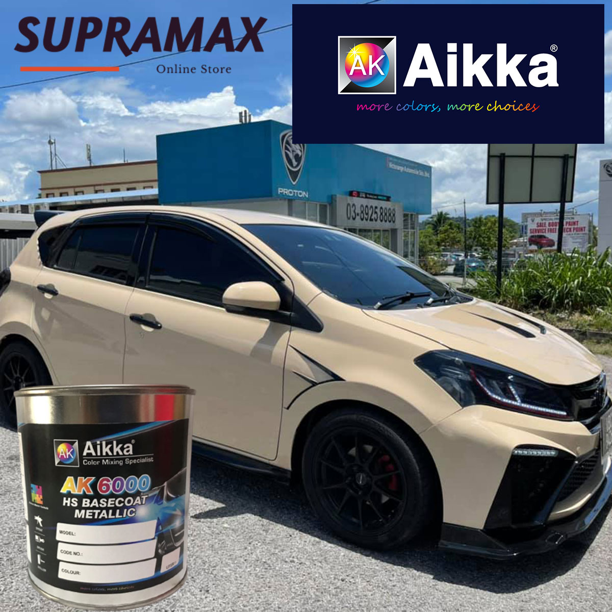 AIKKA Automotive Paint Basecoat/Cat Kereta Motor/ Car Motor Body Paint-  AK200038 Khaki Green SUPRAMAX