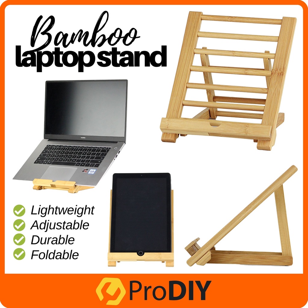 Bamboo Laptop Stand Adjustable Foldable Notebook Stand Bamboo Wood Laptop Holder for PC Notebook