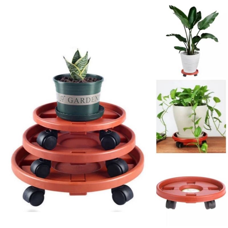 Plastic Plant Flower Pot Bottom Stand Trolley Portable Planter Tray