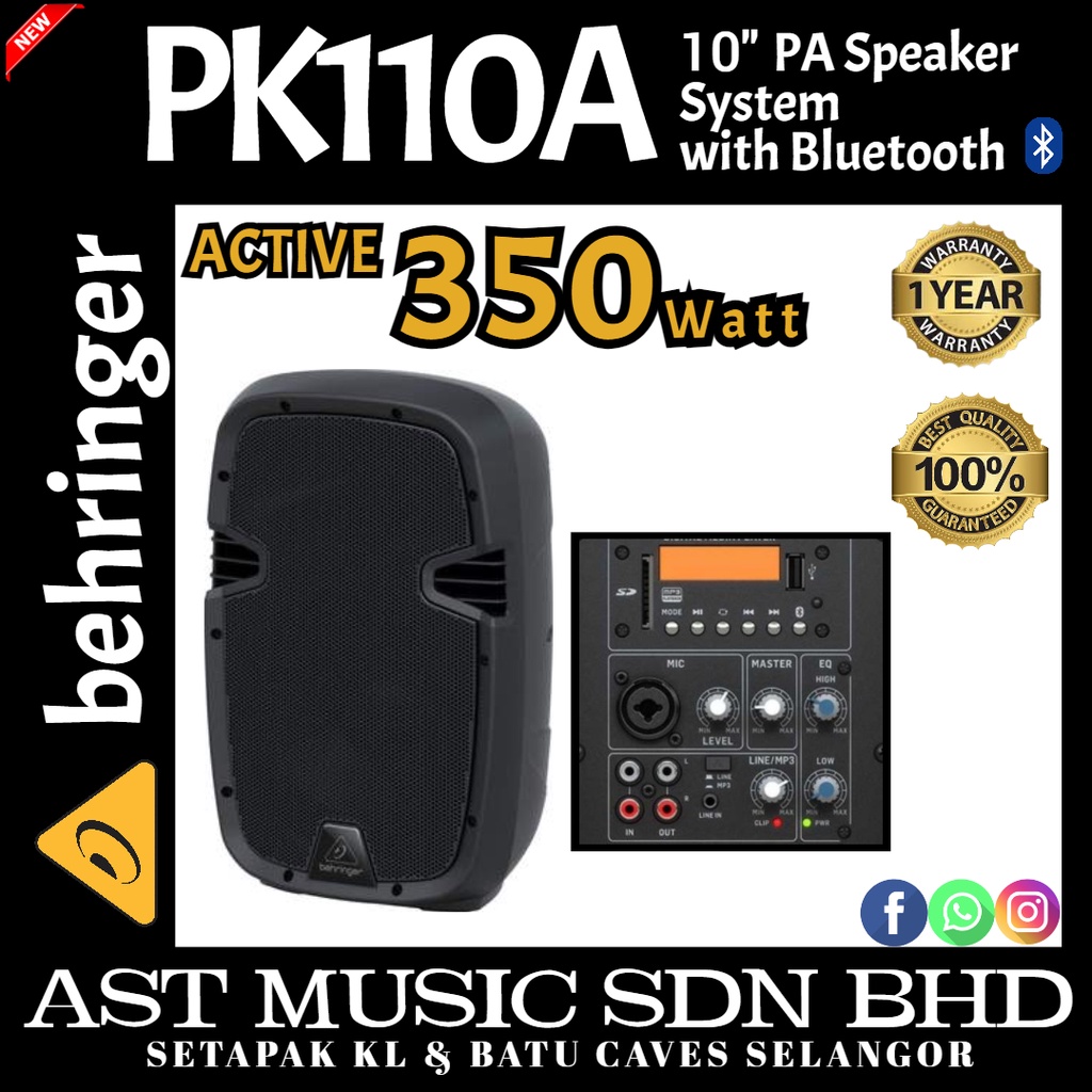 Behringer PK110A Active 350W 10" PA Speaker System with Bluetooth (PK ...