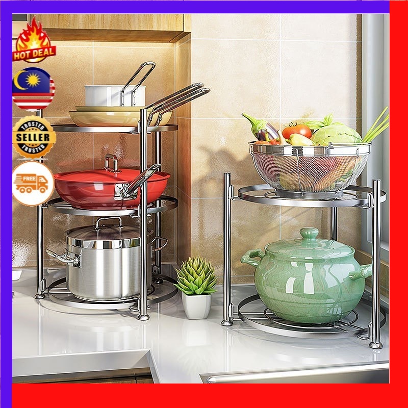 Rak Dapur 5 3 layers Pots and Pans Organizer Kitchen Rack Stainless ...