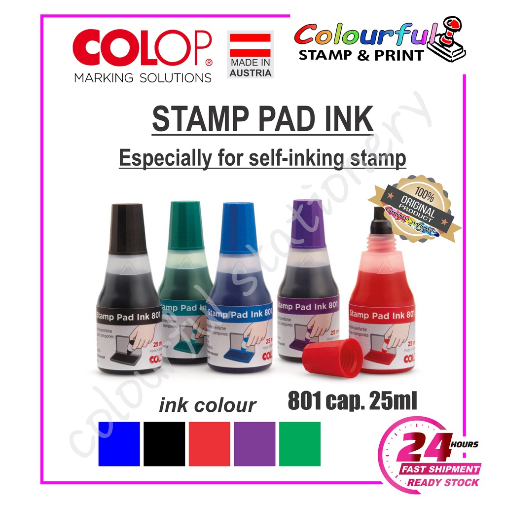 COLOP REFILL INK PAD 801 PREMIUM QUALITY 25ML. Self inking stamp pad ...