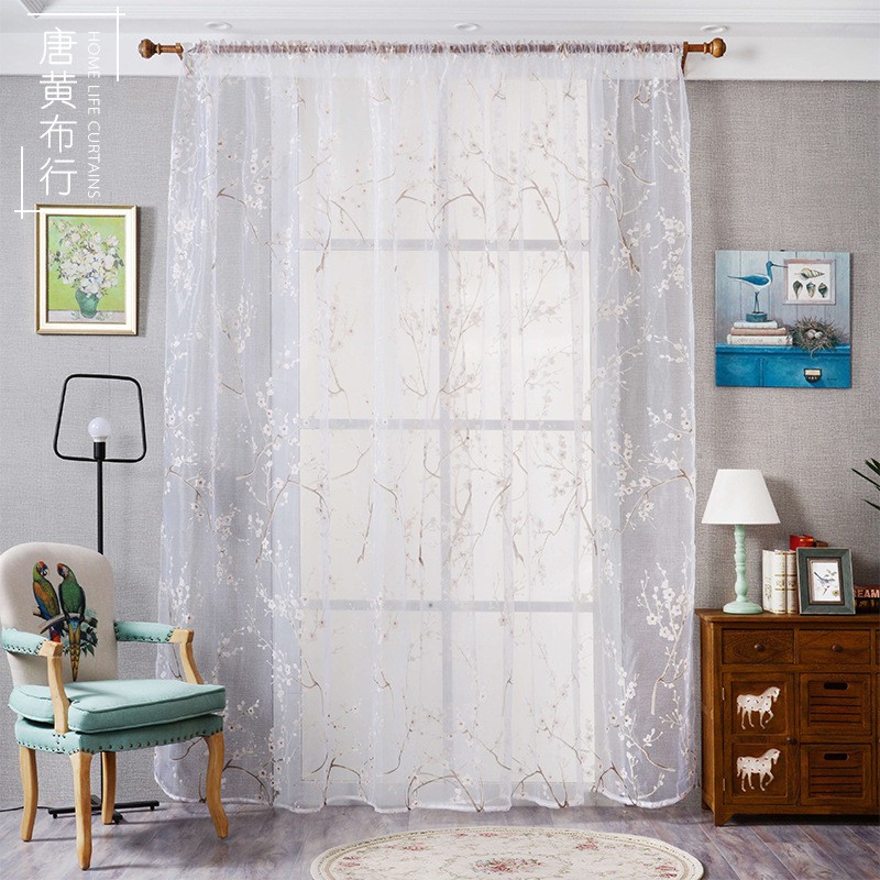 Langsir Curtains Blinds Jacquard Plum Rotten Flower Transparent