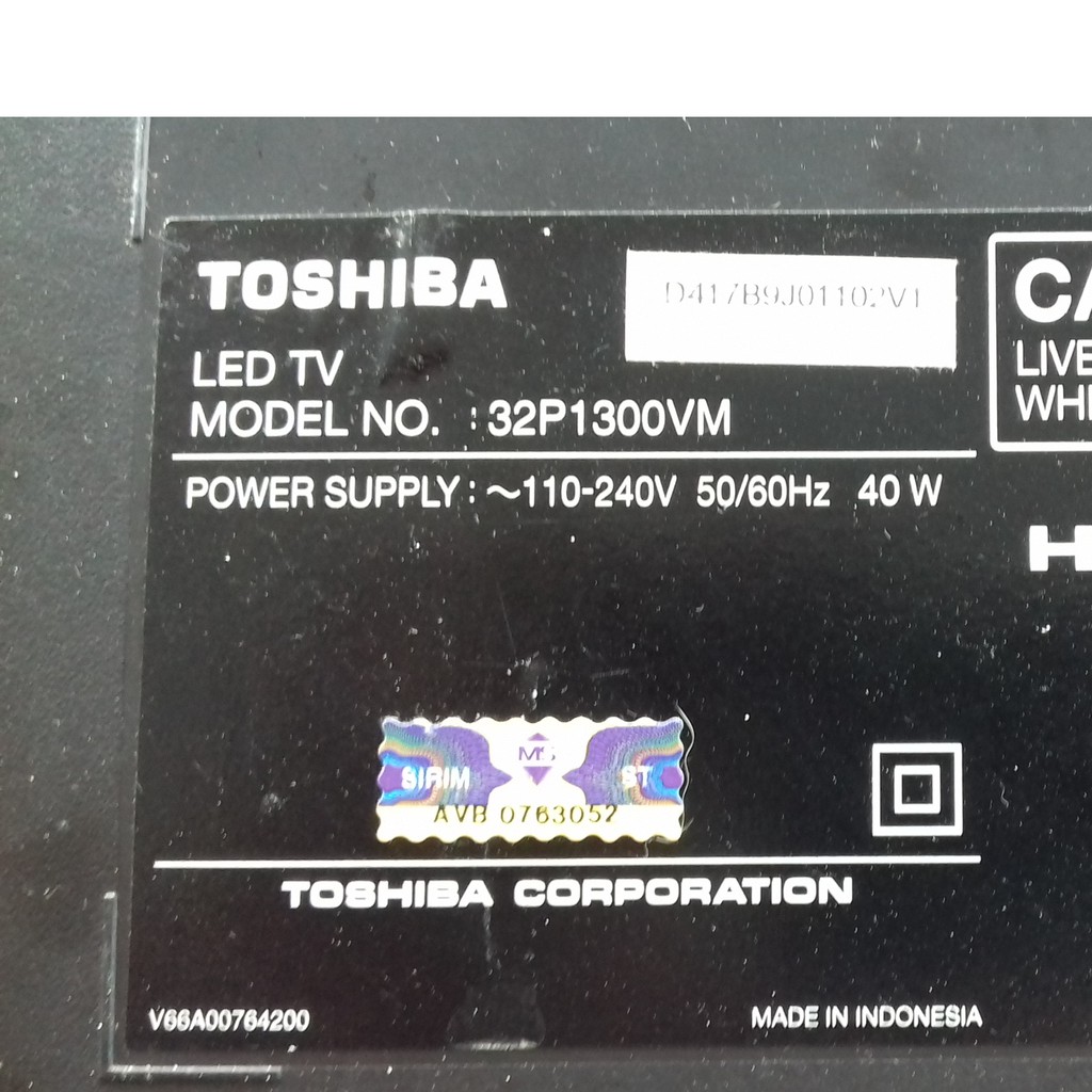 TOSHIBA 32P1300VM LED TV SPARE PART Shopee Malaysia