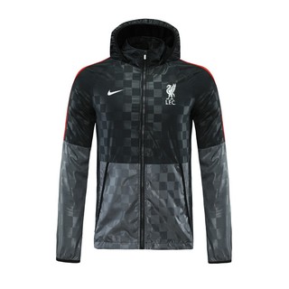 2021/22 LFC Liverpool Black Long Sleeve Hooded Windbreaker Jacket Football Training Wear Men's Soccer Sports Running Hooded Outerwear Polyester Casual S-2XL Top Quality A+++