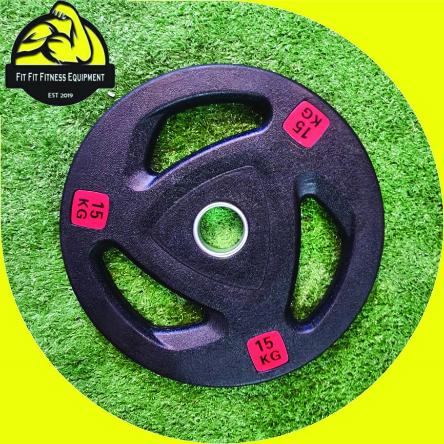 Ready Stock ✅ Olympic 15KG (50mm/ 5cm hold) Weight Plate Tri Grip Metal Plate Olympic Weight Plates Rubber Coated