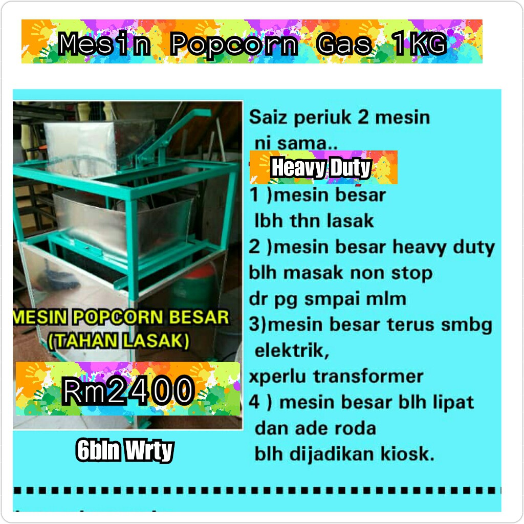 Popcorn Maker Gas Mesin 1Kg Production Portable Easy Dismantle and Fix with Trolly