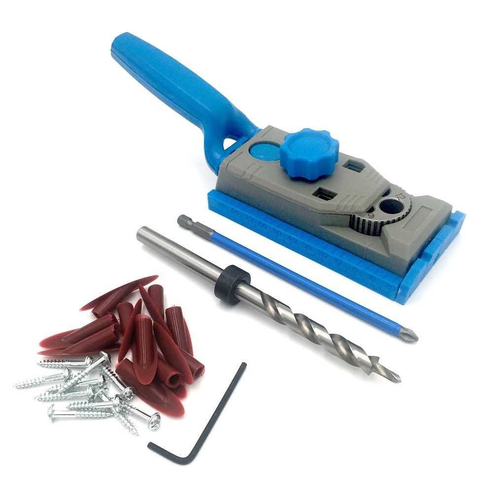 Mini Pocket Hole Drill Jig Kit W//Step Drilling Bit Woodworking Accessories