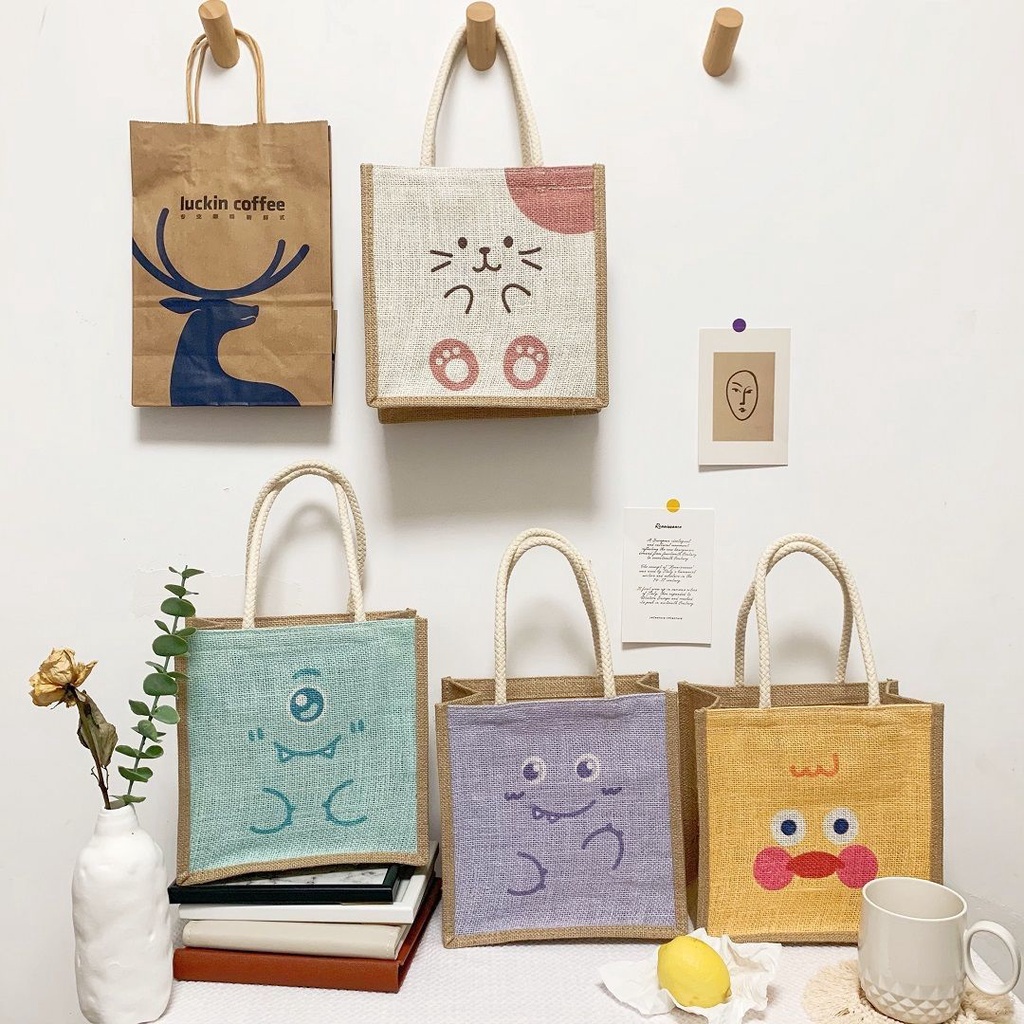 Original Jute Bag Waterproof Linen Eco Friendly Reusable Cartoon Simple  Hand Carrying Literary and Artistic Small Bag | Shopee Malaysia