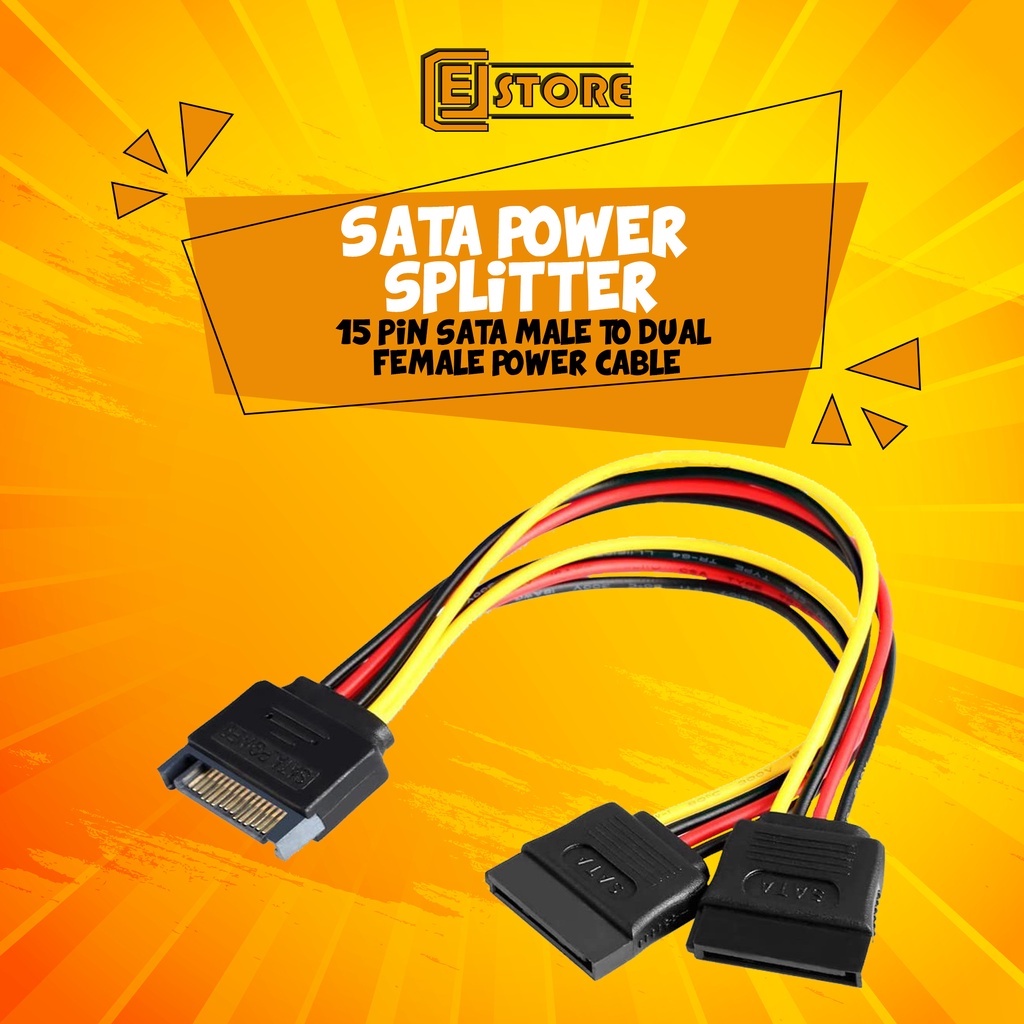 Sata Power Splitter Cable 15 Pin Sata Male To Dual Female Power Cable Shopee Malaysia 7601