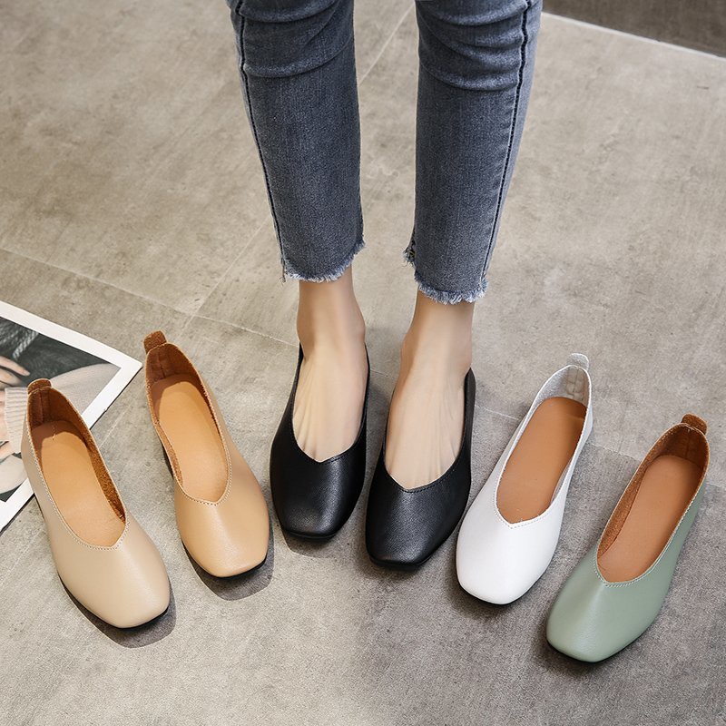 READY STOCK JCshoes Soft PU Leather Flat Bottom Casual Shoes | Shopee ...