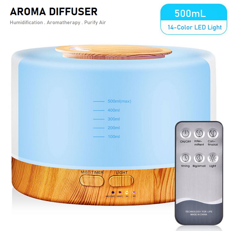 14 Color Lamp Essential Oil Fragrance Aroma Diffuser 500mL Aromatherapy Air Purifier Cool Mist Humidifier Remote Control