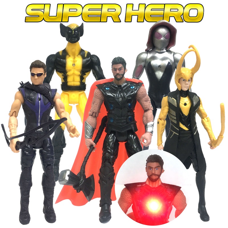 Super Heroes Avengers Thor Loki Hawkeye Wolverine Spider-Gwen Action Figurines Toys With Led Light Toys復仇者聯盟