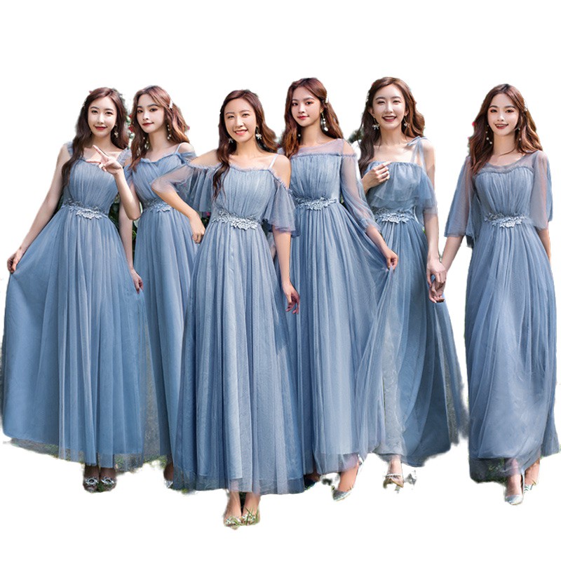 READY STOCK M-XXL Size Women's Bridesmaid Dress Long Maxi Dresses Blue Gray Wedding Dinner Evening Party Pregnant Dress