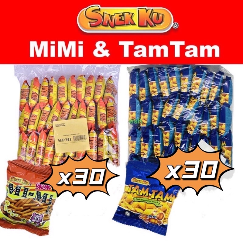 Ready Stock: SNEK KU MIMI / TAM TAM (18gx30packs) Malaysian Childhood Snack HALAL Keropok 童年回亿咪咪虾味条 / 当当噹蟹酥