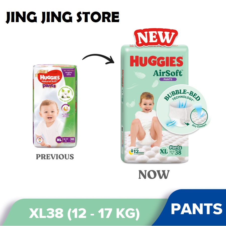 Huggies AirSoft Pants Super Jumbo Pack Natural Soft Diapers Pants XL ...