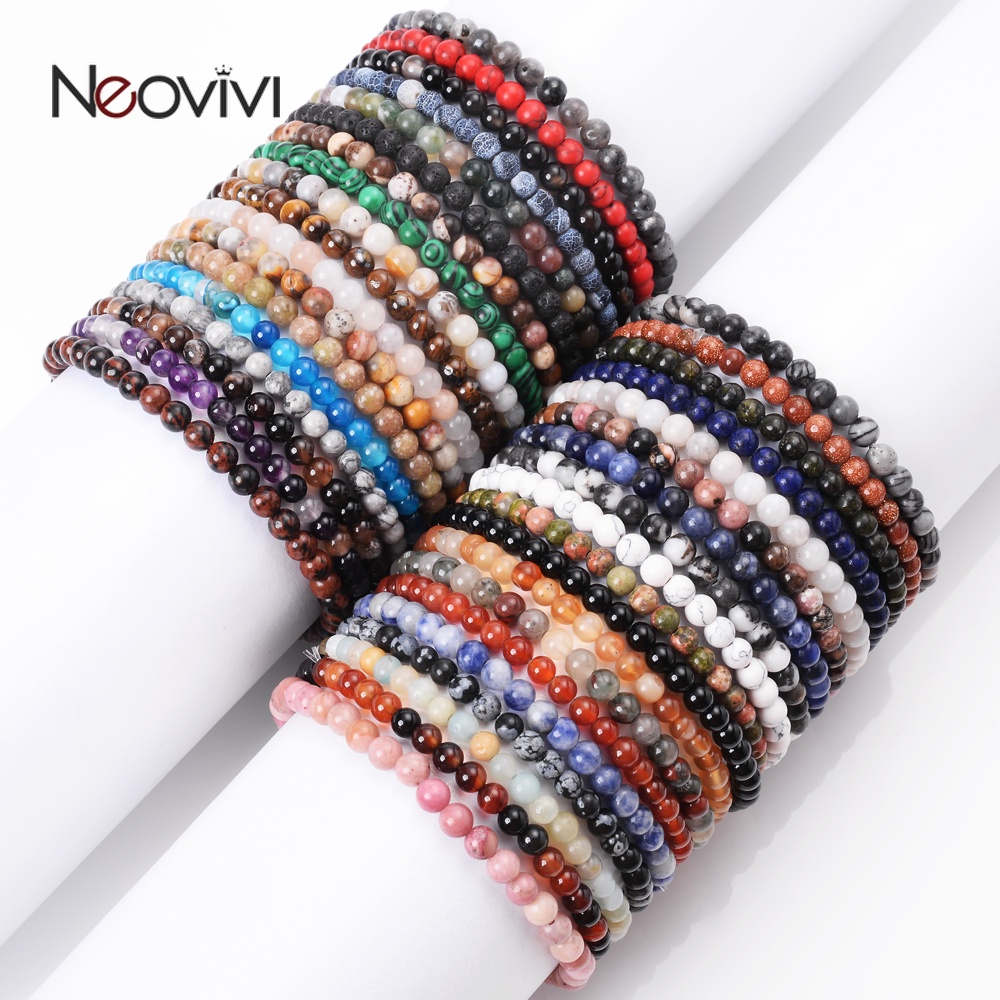 4mm Natural Stone Beads Bracelet Women Men Customized Bangle Crystal Agate Beaded Bracelets Fashion Jewelry Birthday Gifts