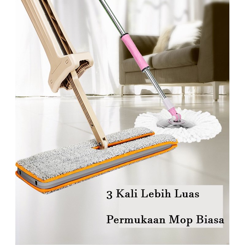 MALAYSIA SHIP MOP LANTAI BOLEH PUSING / Double 2 Sided Flat Mop Hand Free Mop Wash Microfiber