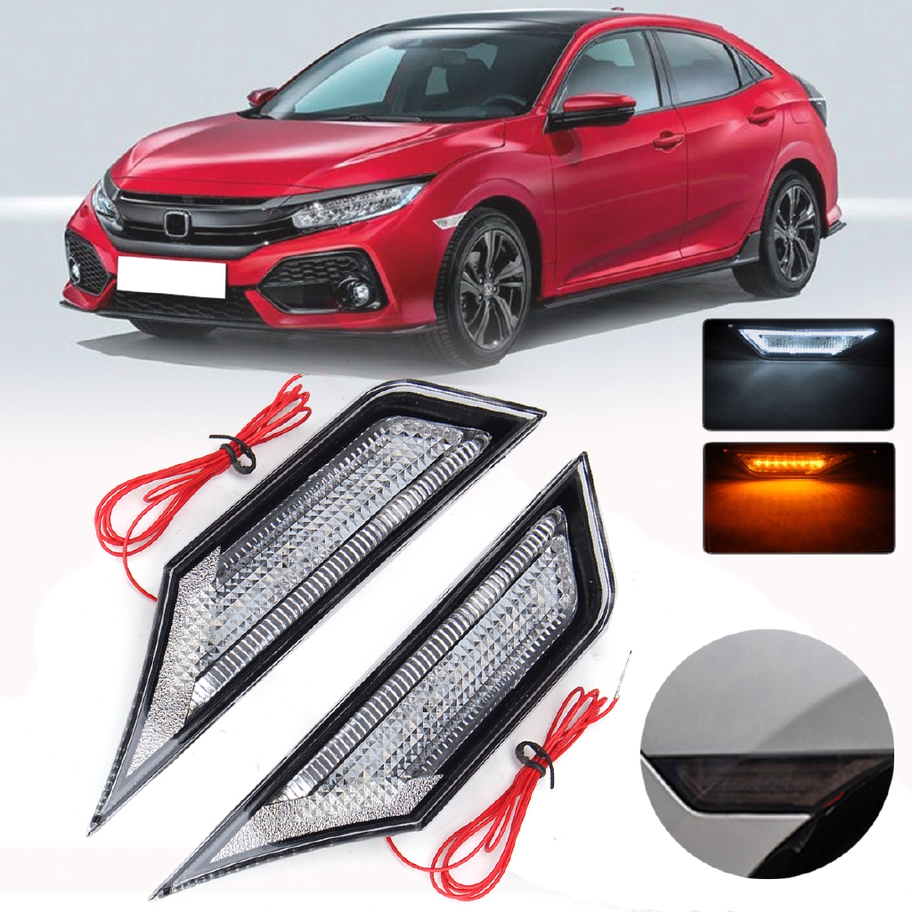 Smoked Front LED Side Marker Lamp Light for 2016-2019 Honda Civic w// LED BULB