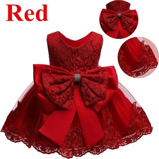 red Christmas dress Baju Baby Girl  Bowknot Dress Toddler Lace Birthday Outfit Dresses Newborn Baby Birthday Princess Party Ball Gown