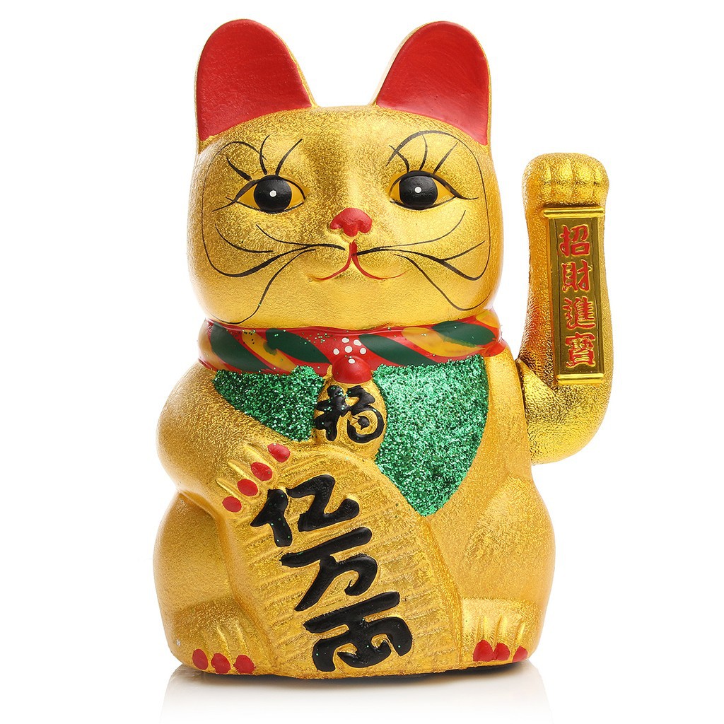  Feng  Shui  Waving Cat  GOLD Ceramics Maneki Neko Lucky 
