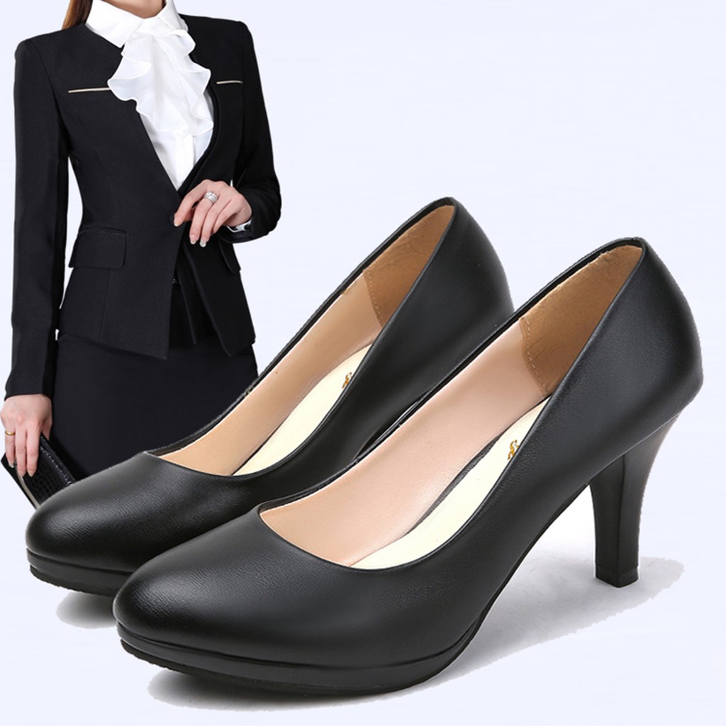 women's comfortable heel office pumps girls black heeled | Shopee Malaysia