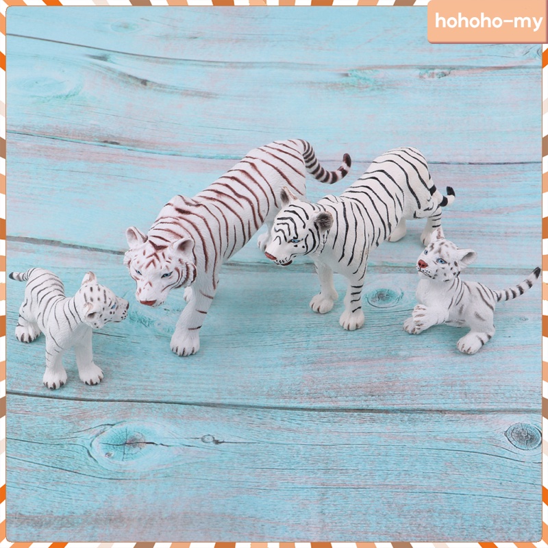 [HohohoMY] 4pcs Realistic White Tiger Model Wild Animal Figures Mini