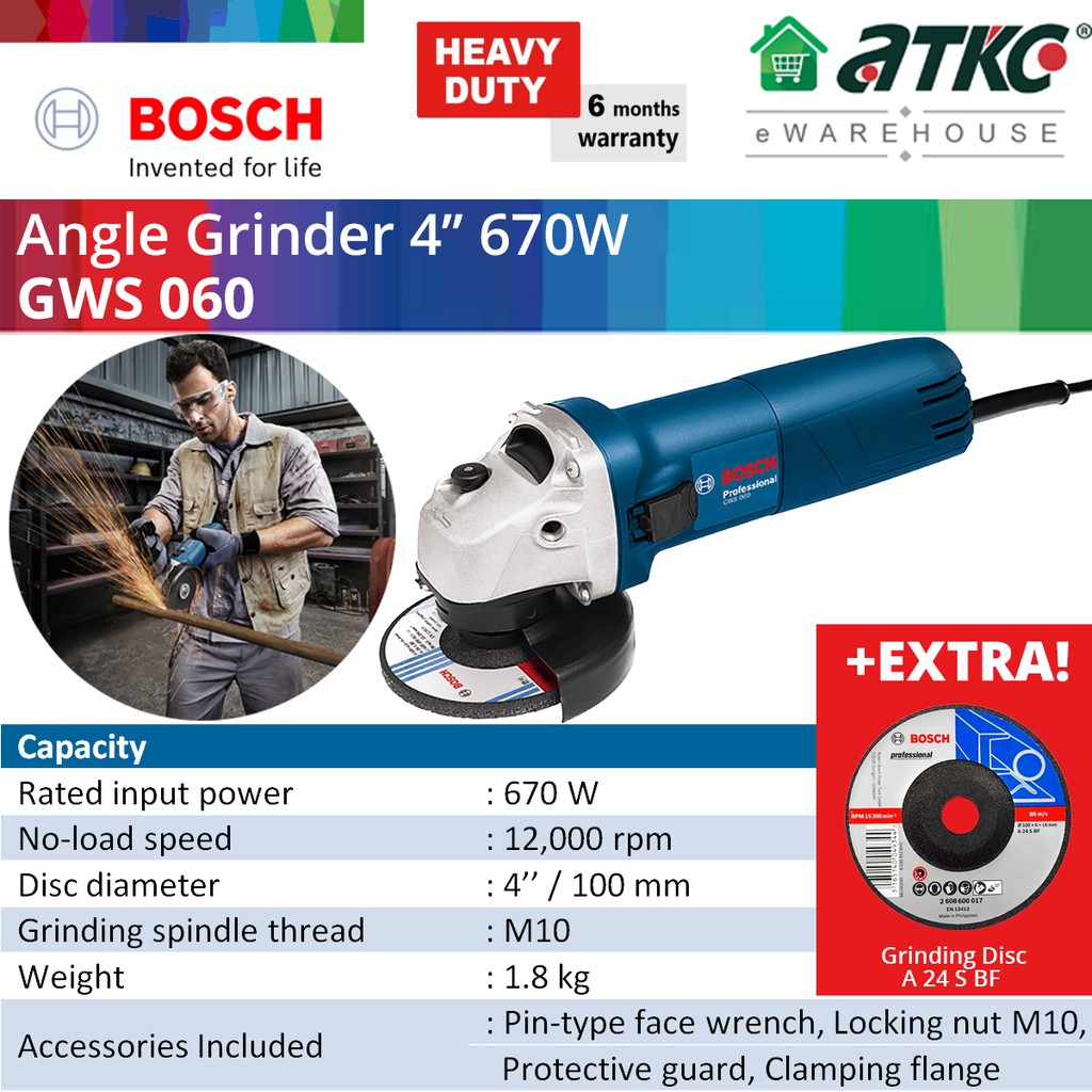 BOSCH GWS 060 ANGLE GRINDER 4'' 670W (06013756L0) Shopee Malaysia