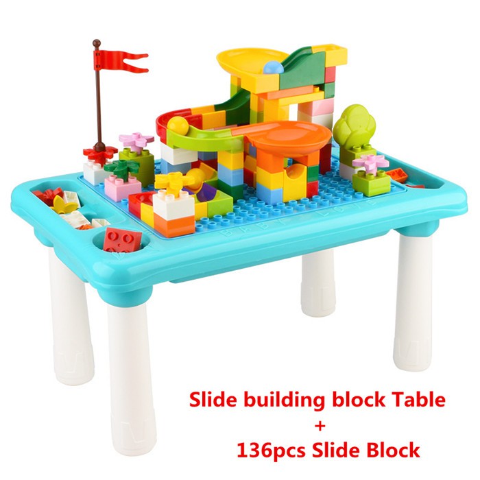 【Z2I】  Kids Multi function Learning and Slide building block Table Duplo Blocks