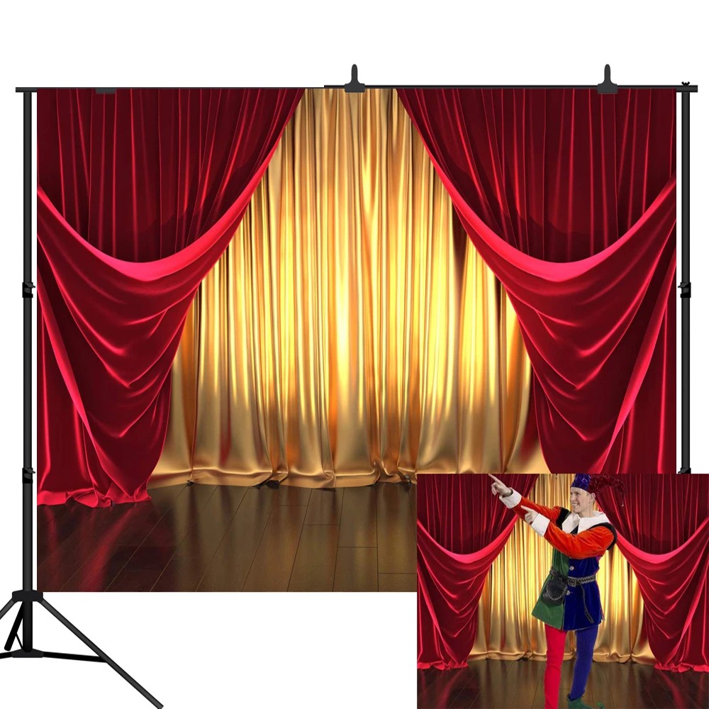 3D Stage Theme Photography Backdrop Golden and Red Curtains Photo Background  Wedding Birthday Party Decoration Studio | Shopee Malaysia