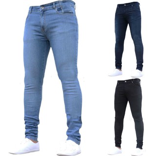 Men Denim Super Stretch Skinny Slim Fit Pecil Jeans All Waist Straight Leg Pants