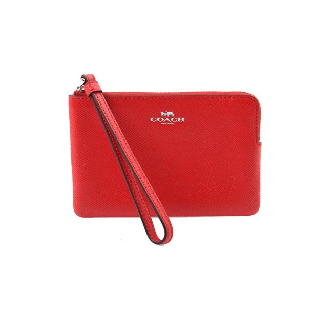 100% Authentic COACH Crossgrain Leather Corner Zip Wristlet F58032 BRIGHT  RED | Shopee Malaysia