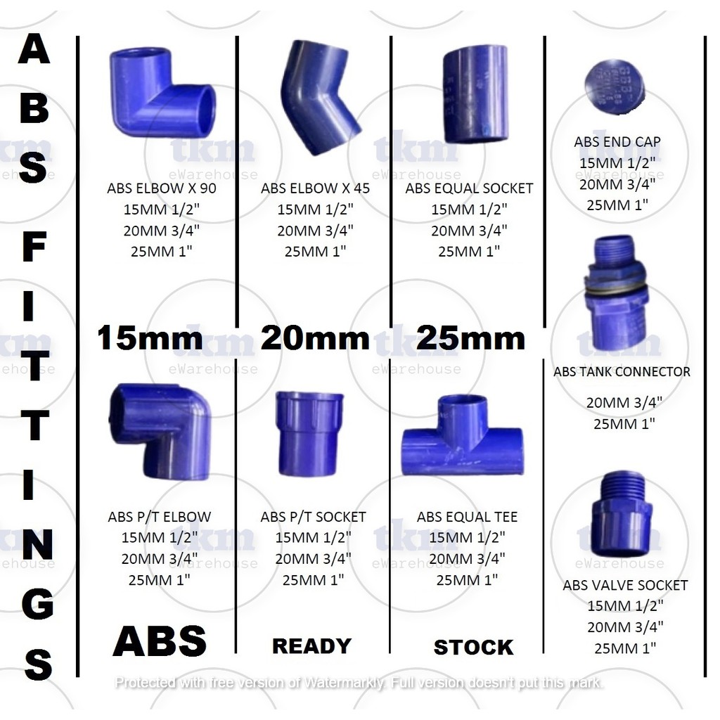 ABS Fitting 1/2" 15mm 3/4" 20mm 25mm 1" (Elbow Tee Socket End Cap PT