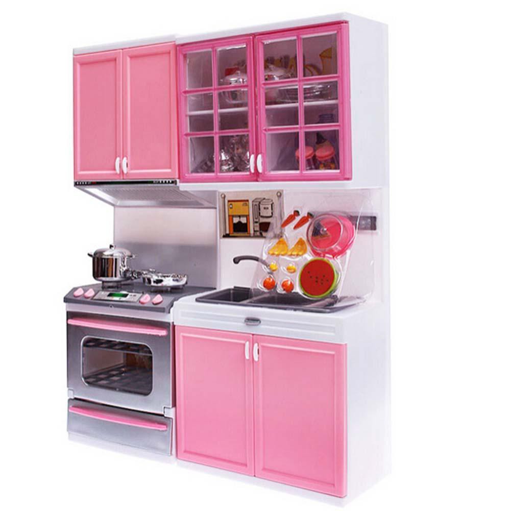 Pink Kids Kitchen  Pretend Play Cooking Set  Cabinet Stove 